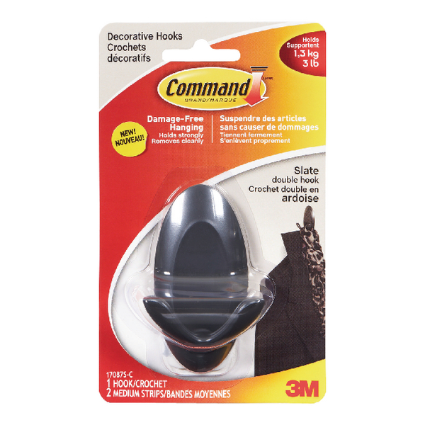 Image for 3M Command Slate Adhesive Double Hook (2 Pack) 17087S